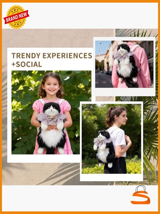 Handcrafted Realistic Cat Backpack Plush Stuffed Animal Bag